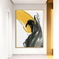 Brush stroke black yellow abstract by Palette Knife wall art minimalism